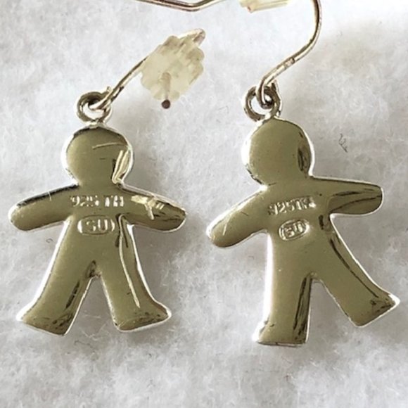 Sterling silver 925 gingerbread men earrings with small stones eyes buttons - Picture 4 of 7